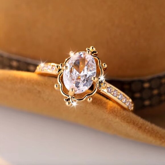 NEW 18k Gold Diamond Ring Oval Cut Ring - Picture 3 of 4